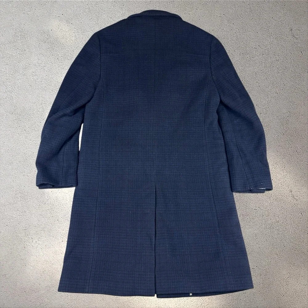 BANANA REPUBLIC Trento Plaid Topcoat Trench Coat Men's Medium Navy Wool Emmetex